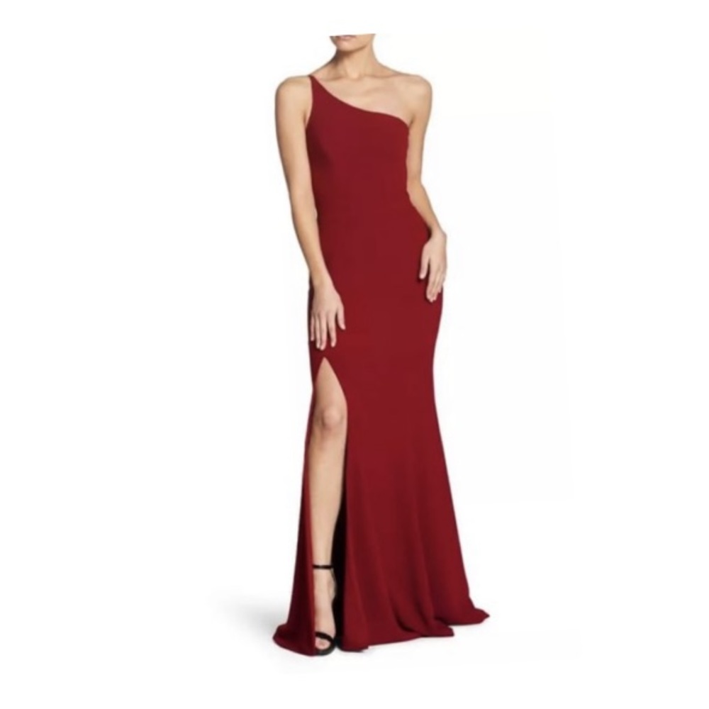 Red one shoulder gown